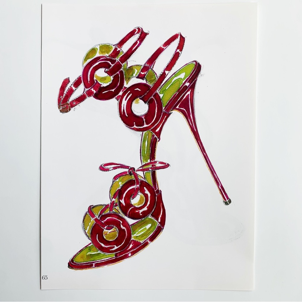 4/$20⭐️ Red/Green Manolo Blahnik Shoe Illustration *PRINT*